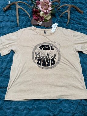 Two 2 Fly Women’s XL NWT Oversized Boxy Western Graphic Tee Good Ol Days